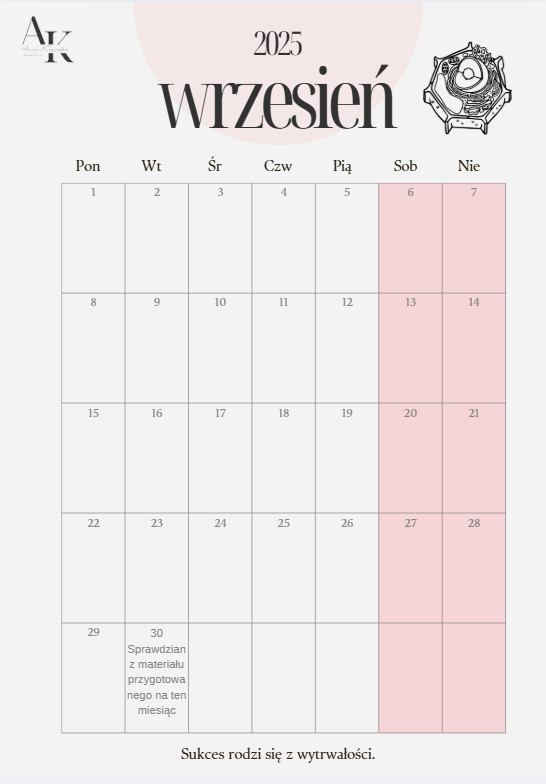 wrzesień kalendarz